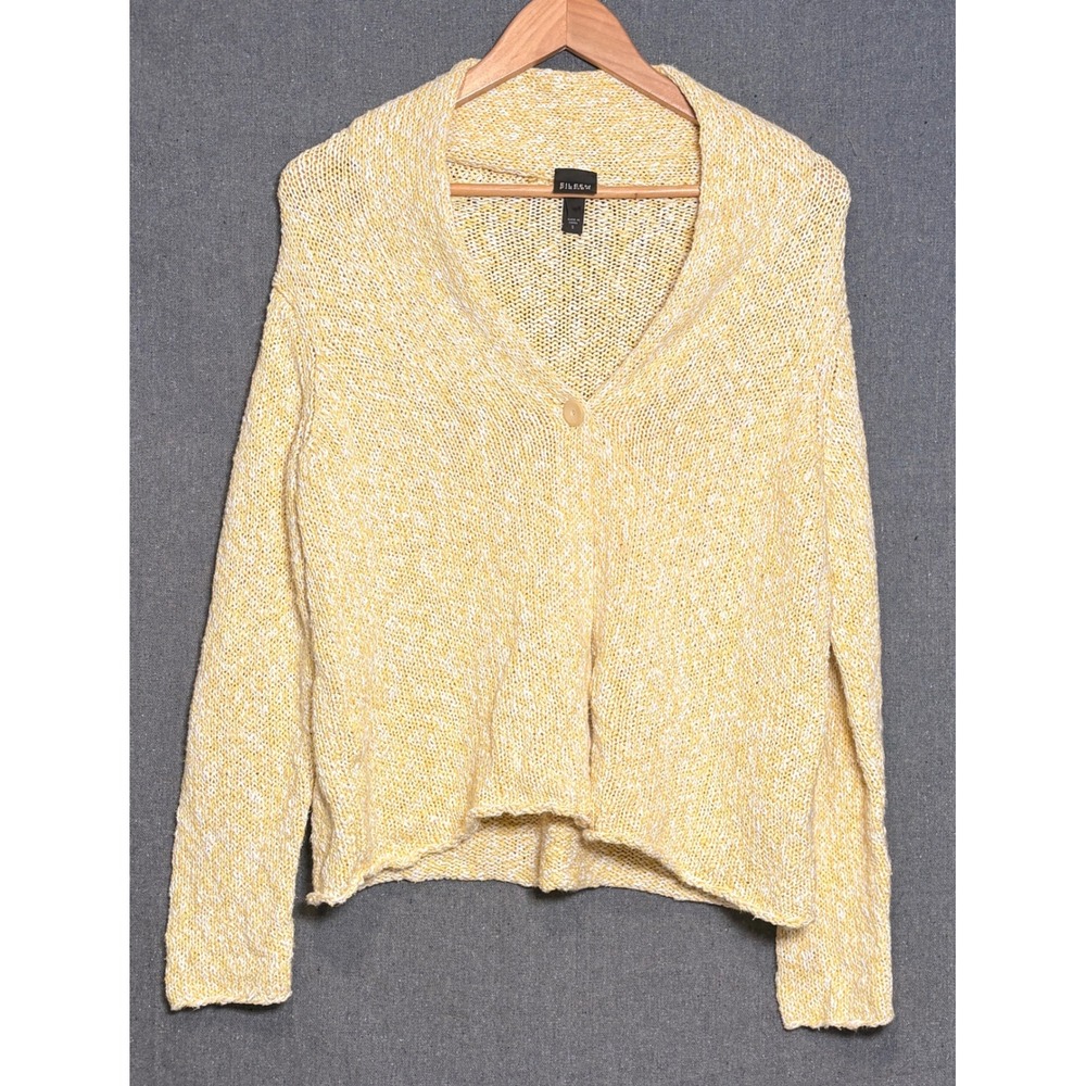 Eileen Fisher Yellow Marled Cotton Blend Shawl Collar Cardigan Sweater Small